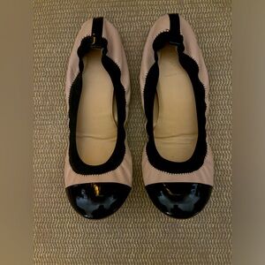 J. Crew Ballet Flats Nude with Black Patent Toe Cap  Size 9